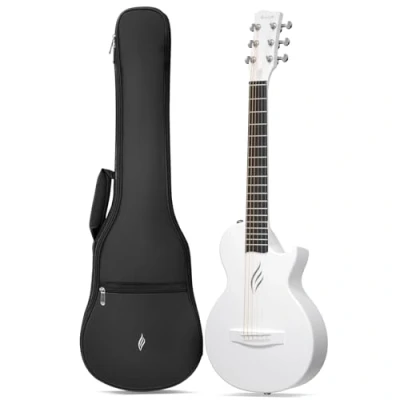 Image of Acoustic Guitar Nova Go Mini Carbon Fiber 1/4 Size White Travel Acustica Guitarra for Kids Adults Beginner Boys Girls Starter Set Party Birthday Christmas Gifts