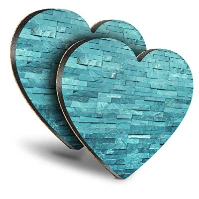 Image of Great Coasters (Set of 2) Heart Teal Stone Wall Interior Design Drink Glossy Coasters/Tabletop Protection for Any Table Type #15835