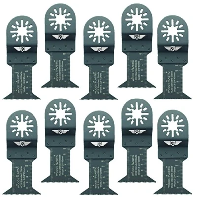 Image of 10 x 44mm TopsTools UN44F_10 Wood Cutting Blades Compatible with Bosch Fein (Non StarLock) Makita Milwaukee Einhell Ergotools Hitachi Parkside Ryobi Worx Workzone Multi Tool Accessories