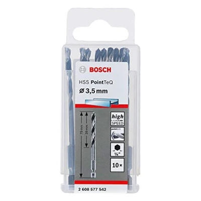 Image of Bosch Professional 10pc PointTeQ Hex Drill Bit (for Metal, Ø: 3.5 mm, Total Length: 79 ¼’’ Shank, Accessory for Impact Drivers and Drivers)