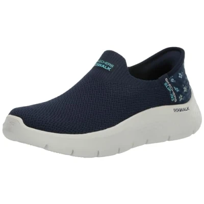Image of Skechers Women&#039;s Go Walk Flex Sunset Rose Hands Free Slip ins Sneaker, Navy/Turquoise, 6.5 UK