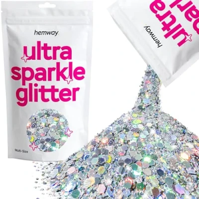 Image of Glitter Multi Size Silver Holographic Ultra Sparkle Sequins Nail Face Festival Christmas Halloween Makeup Chunky Fine 100g / 3.5oz