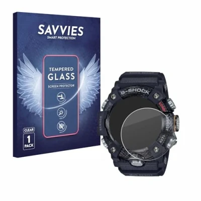 Image of Savvies Armoured Glass compatible with Casio G Shock Mudmaster GG B100 1AER Tempered Screen Protector [Shockproof, 9H Ultra Hard]