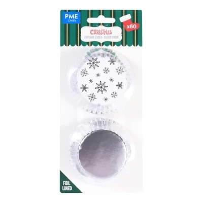 Image of PME Christmas Foil Lined Cupcake Cases Silver Snow (Pack of 60)