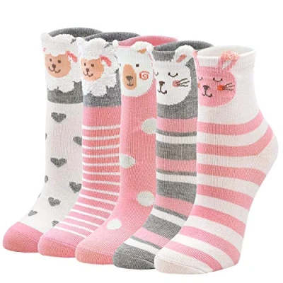 Image of ZAKASA Girls Animal Cotton Socks: Novelty Kids Cute Toddler Funky Pattern Ankle Socks 8 11 Years, 5 Pairs