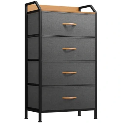 Image of YITAHOME Chest of Drawer With 4 Drawers for Bedroom Fabric Dresser Storage Handles Metal Frame Living Room, Hallway, Nursery, Dark Gray