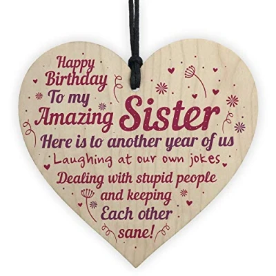Image of RED OCEAN Funny Birthday Card Gifts For Sister Friend Handmade Novelty Wooden Heart Plaque Gift From Brother Family