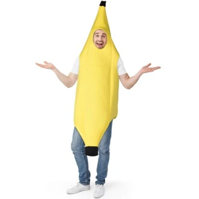Image of WenYa Banana Costume Adult Deluxe Set for Halloween Dress Up Party, Plush Fruit Roleplay Unisex One Size