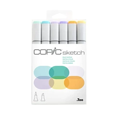 Image of Copic Sketch Coloured Marker Pen Set of 6 Pale Pastel, For Art &amp; Crafts, Colouring, Graphics, Highlighter, Design, Anime, Professional Beginners, Supplies Colouring Books
