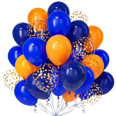 Image of Teselife Blue and Orange Balloons, 30Pcs 12 Inch Navy Dark Gold Confetti Balloon with Ribbon Boys Men Birthday Baby Shower Wedding Anniversary Engagement Space Theme Party Decoration