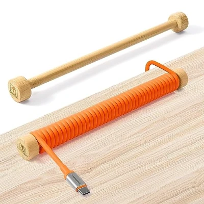Image of MAMBASNAKE RC03 Custom Fixed Rod For Coiled Keyboard Cable, CNC Bamboo Winder, Mechanical Cable Management Pole, Aviator Weight Bar, 7.68In Length Gaming Burlywood