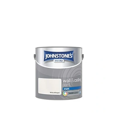 Image of Johnstone&#039;s Wall &amp; Ceiling Paint White Whisper Matt Finish Emulsion Fantastic Coverage Easy to Apply Dry in 1 2 Hours 12m2 per Litre 2.5L