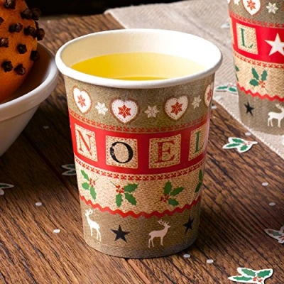 Image of Neviti Festive Noel Paper Cups 8 Pack, Wood, Multi Colour, 7.5 x 9 cm