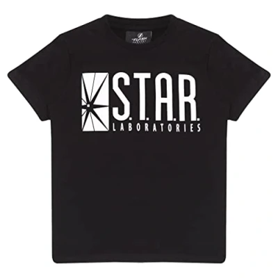 Image of DC Comics The Flash Star Labs Logo T Shirt, Kids, 3 15 Years, Black, Official Merchandise