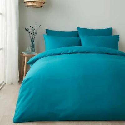 Image of Appletree Teal Blue Duvet Cover Sets Double Bedding Size (200 x 200cm) Turquoise Plain Soft &amp; Luxury 100% Cotton Neon Vivid Colour Bright in
