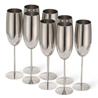 Image of Oak &amp; Steel 8 Stainless Champagne Flutes with Gift Box, 285 ml Matte Rose Gold/Copper Elegant, Solid Unbreakable Outdoor Parties, Picnic, Beach Pool
