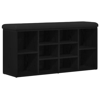 Image of vidaXL Shoe Storage Bench Black Oak Entryway Seating, Engineered Wood Hallway with Compartments, 102 x 32 48 cm