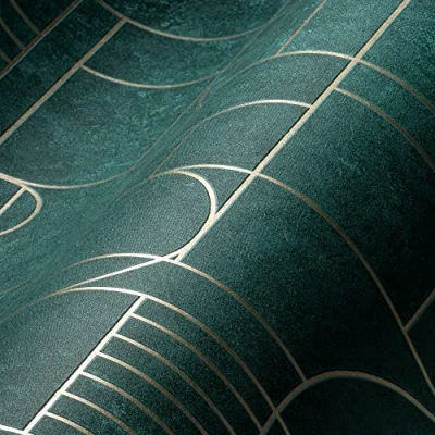 Image of Livingwalls My Home Spa 386993 Non Woven Wallpaper Dark Green Gold Geometric 10.05 x 0.53 m