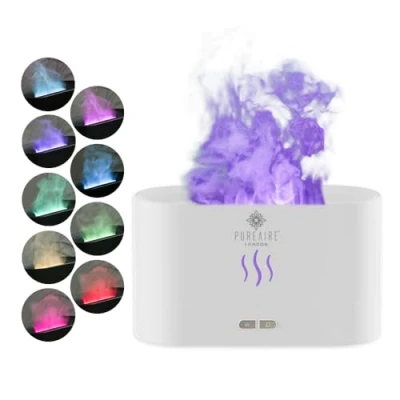Image of PureAire Oil Diffuser Flame Effect Humidifier for Bedroom Office Aromatherapy Aroma Home Fragrance Diffusers Colour Changing LED Ultrasonic USB (White) Auto Off Nightlight Cool Mist