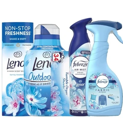 Image of Lenor Spring Awakening Ultimate Freshness Bundle Outdoorable Fabric Softener, Febreze Air &amp; Fresheners, Dryer Sheets Scent Boosters Fresh Long Lasting Fragrance 5 Pack
