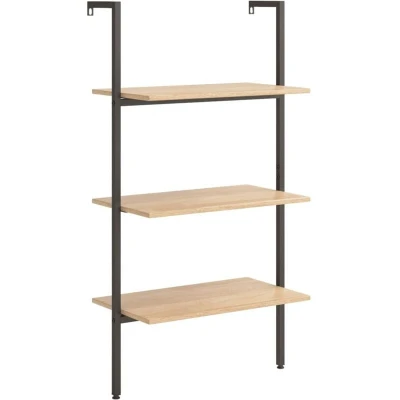 Image of vidaXL 3 Tier Leaning Shelf Light Brown and Black 64x35x120.5 cm