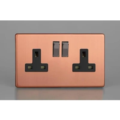 Image of Varilight 2 Gang 13A Double Pole Switched Socket Brushed Copper