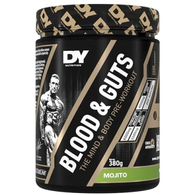 Image of DY Nutrition Blood and Guts Pre Workout Powder, 380g (Mojito) High Strength Preworkout with 350mg Caffeine, Citrulline Malate, Beta Alanine, Arginine AKG, L Tyrosine, Vitamin B3 for Men &amp; Women