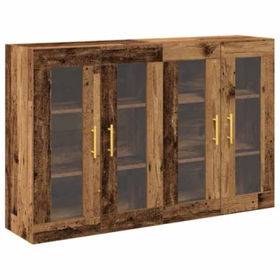 Image of vidaXL Rustic Buffet Sideboard with Shelves Reclaimed Wood Finish &amp; Glass Doors Solid Construction Ideal for Dining Room Elegant Storage Solution Wooden Interior Furniture Decorative