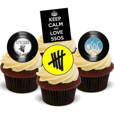 Image of 5SOS Mix 12 Edible Stand Up Premium Wafer Card Cake Toppers Decorations