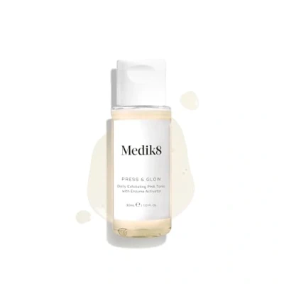 Image of Medik8 Press &amp; Glow Travel Size Daily PHA Exfoliating Facial Toner Smooths Skin Surface Boosts Radiance All Types 30ml