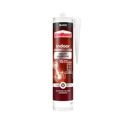 Image of UniBond Multi Purpose Indoor Sealant, Waterproof Sealant and Joint Filler, Mould Resistant, Silicone for Various Materials*, Black, 1 x 274g Cartridge