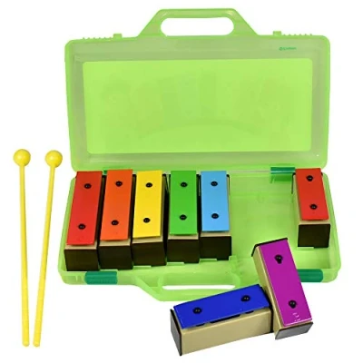 Image of ENNBOM Glockenspiel Xylophone 8 Notes Chromatic Resonator Bells with Green Case