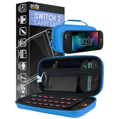 Image of Orzly Carry Case for Nintendo Switch 2 2025 Console 7.9 inch Screen Protection Hard with Smart Storage Accessories and Games Pockets Gift Box Edition (Blue 2)