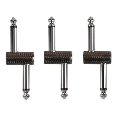 Image of Rayzm Guitar Pedal Patch Connector, 6.35mm (1/4&quot;) Effect Couplers, Male to Offset Plug Adaptor for board Instead of Cable, Pack 3