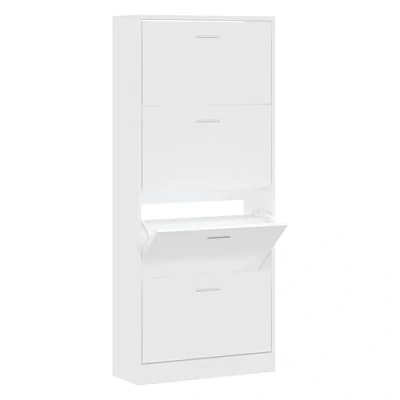Image of vidaXL Modern and Stylish Shoe Cabinet with 4 Pull Down Drawers White Engineered Wood Easy to Assemble