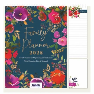 Image of 2025 Family Organiser Month to View Calendar, Hanging Memo Pad with Shopping List, Notepad, Five Columns for Organising Planner (Design No. 2)