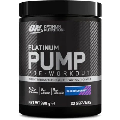 Image of Optimum Nutrition ON Platinum Pump Pre Workout, Intense Caffeine Free Workout Food Supplement with Fruitflow, Beta Alanine, L Arginine, Citrulline, Lemon Lime Flavour, 20 Servings, 380 g