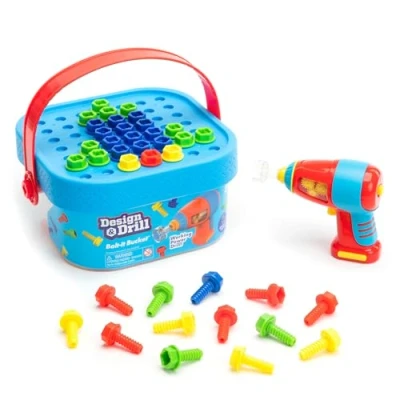 Image of Learning Resources EI 4145 Design Bolt It Bucket, Portable, Travel Friendly Drill, 56 Piece Set, Fine Motor Skills Construction Toy, 8.3 x 8.1 4.5 inches