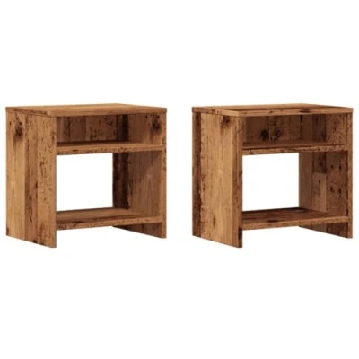 Image of vidaXL Bedside Cabinets, 2 pcs Nightstands with Drawers Engineered Wood Old Finish Stylish and Modern Design Bedroom/Living Room Side Tables 40x30x40 cm