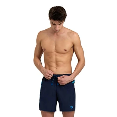 Image of Arena Men&#039;s Pro_File Logo Beach Boxers Navy Turquoise