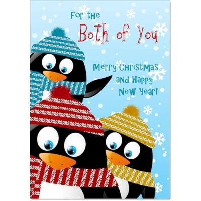 Image of doodlecards To Both of You Christmas Card Three Penquins Large A4 Size for with Plain Envelope