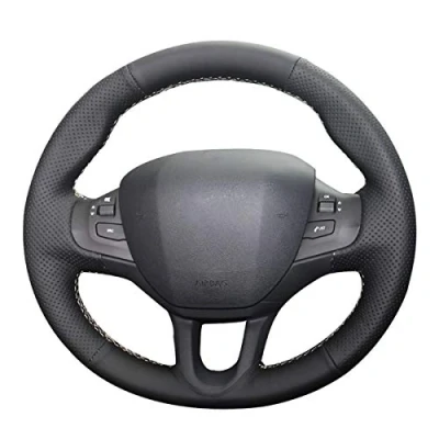Image of Shining wheat Black Artificial Leather Car Steering Wheel Covers for Peugeot 208 2011 2019 2008 2013 2018