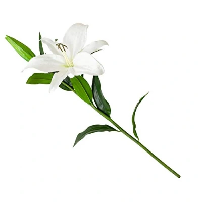 Image of BLOOM Artificial White Casablanca Lily Stem Faux Silk Flowers That Look Real, Rustic Wedding &amp; Decorations, Foliage,