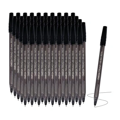 Image of OMEGA Triad Tint Ballpoint Pens, BLACK, Medium Point (1.0 mm), Pack of 50, Triangular Grip, Smooth Ball Perfect for School Office Home Everyday Use