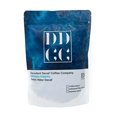 Image of Decaffeinated Ethiopian Ground Coffee 227g Ethiopia Sidamo For French Press Cafetiere Filter Drip V60 Aeropress Decadent Decaf Swiss Water Medium Roast Strength 3