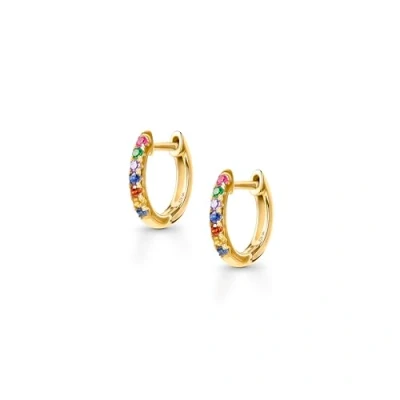 Image of Amberta Lumini Women 925 Sterling Silver Rainbow Hoop Earrings: Gold Multicolour Earrings 10 mm