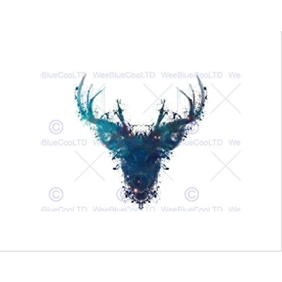 Image of Wee Blue Coo PAINTING DIGITAL GRAPHIC INK SPLAT DEER STAG EVRY FRAMED ART PRINT B12X12605