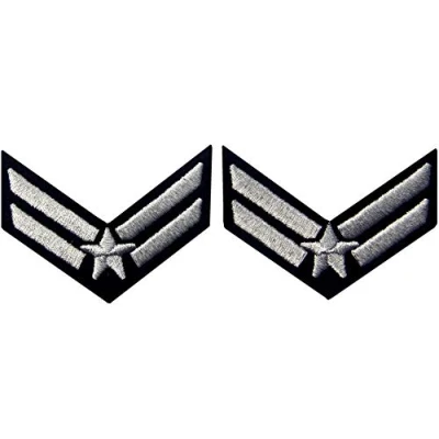 Image of Air Force Airman Chevron Rank Fashion Decorative Emblem Embroidered Iron On Sew Patch, Sliver, 2 Pcs