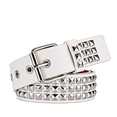 Image of Idopy Women`s Men`s Punk Rock Star Snap On Studded Faux Leather Belt (2365 White)