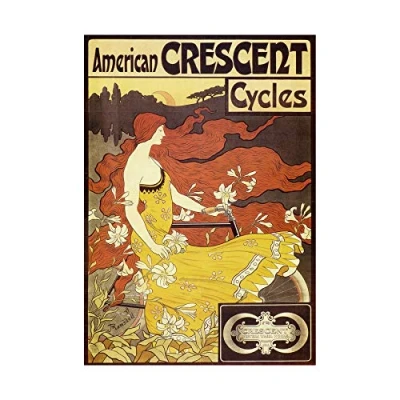 Image of Wee Blue Coo Mucha American Crescent Cycles Ad Wood Frame Picture Wall Art Print
